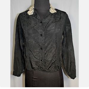 Vintage 1930s black long sleeve blouse